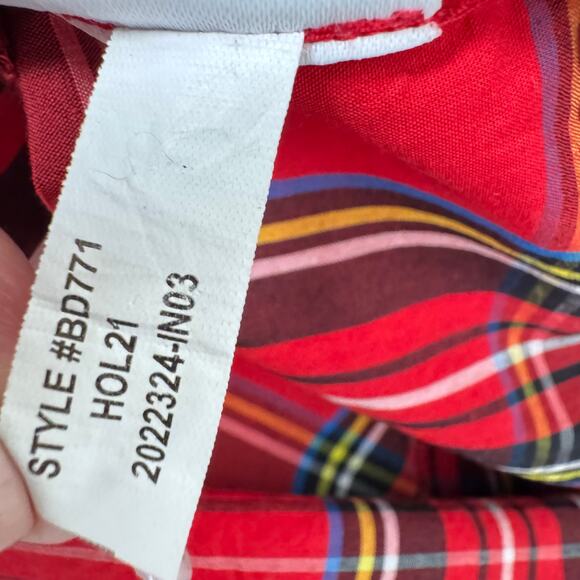 J. Crew Red Smocked Neck Top Good Tidings Plaid Ruffled Relaxed Womens Size M - Picture 5 of 9